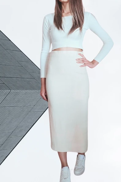 Kadın Kalem Etek 50cm Yırtmaçlı Uzun Bilek Boy Esnek Kumaş - 3