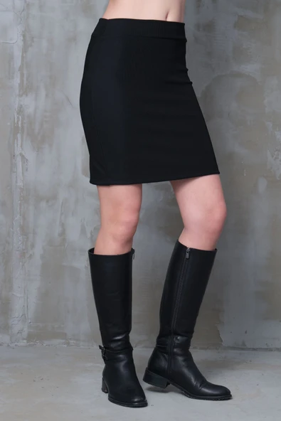 Ottoman Kumaş Siyah Mini Etek Dikişsiz Gizli Kemer - 6