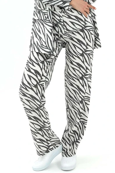 Zebra Desen Yüksek Bel Keten Pantolon - Siyah - Resim 4