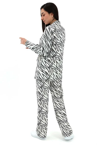 Zebra Desen Yüksek Bel Keten Pantolon - Siyah - Resim 5