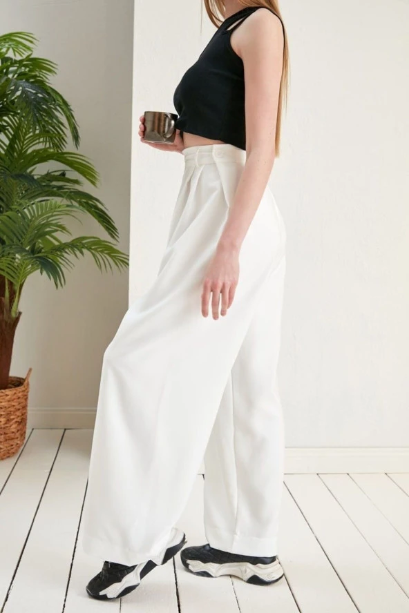 Kadın 2 Pileli Pilesi Öne Arkaya ayarlanır bol kadın Pantolon