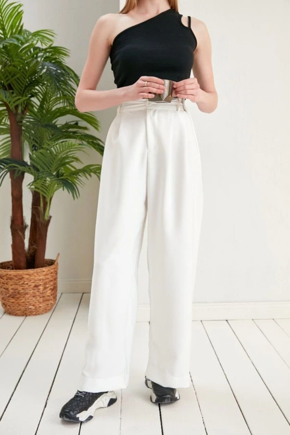 Kadın 2 Pileli Pilesi Öne Arkaya ayarlanır bol kadın Pantolon - 3