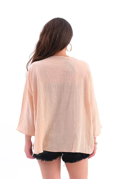 Keten Pul Payet Süzene Nakışlı Kimono - YavruAğzı - Resim 4