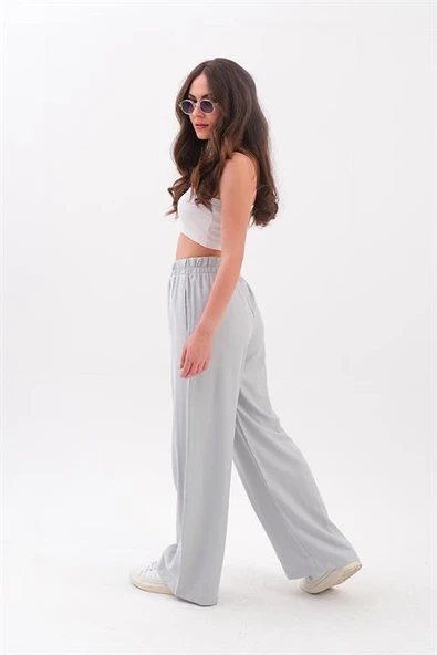 Önü Çimalı Diyagonal Pantolon - Gri - Resim 2