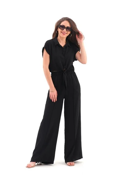 Önden Bağlamalı Aerobin İkili Takım - Siyah - Resim 4