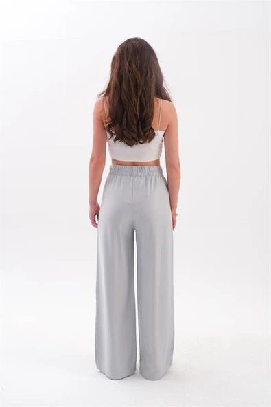 Önü Çimalı Diyagonal Pantolon - Gri - Resim 4