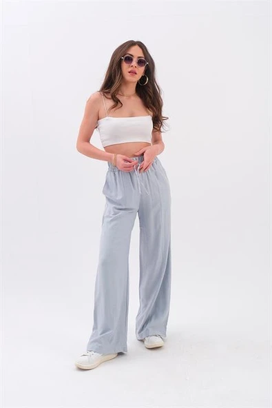 Önü Çimalı Diyagonal Pantolon - Mavi ürün görseli 1