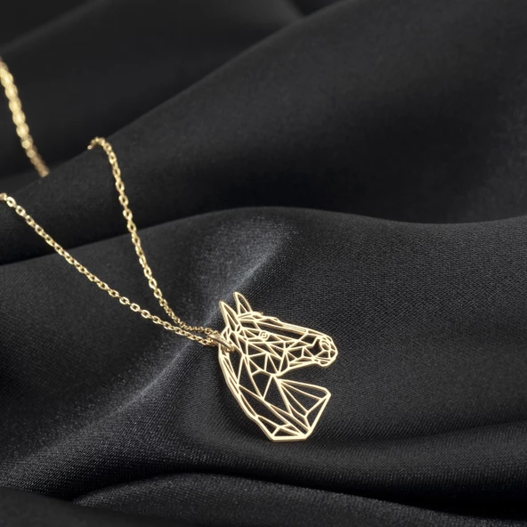 925 Ayar Gümüş At Figürlü Origami Kolye Özel Tasarım ürün görseli 1