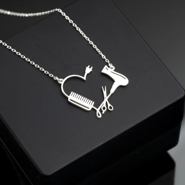 925 Ayar Gümüş Kuaför Beber Kalpli Kolye Özel Seri - Resim 2