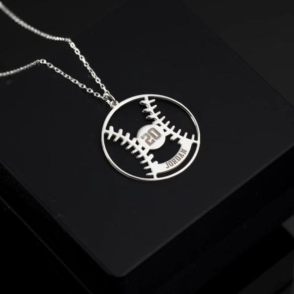 925 Ayar Gümüş Beyzbol Topu İsim Kolye Özel Tasarım ürün görseli 1