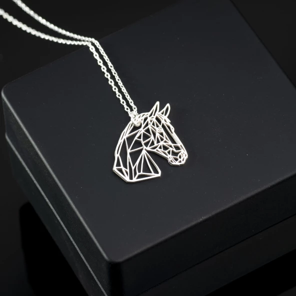 925 Ayar Gümüş At Figürlü Origami Kolye Özel Tasarım - Resim 2