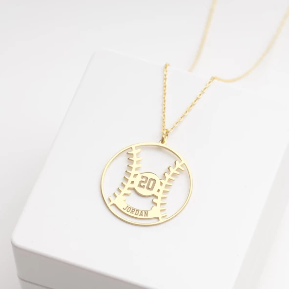 925 Ayar Gümüş Beyzbol Topu İsim Kolye Özel Tasarım - Resim 3