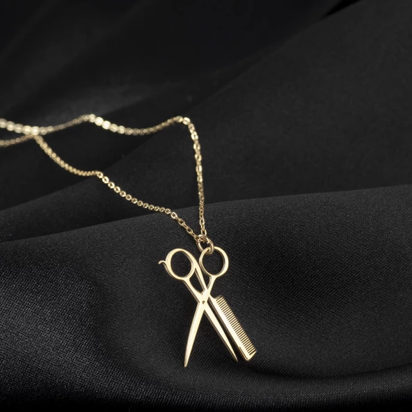 925 Ayar Gümüş Kuaför Beber Makas Kolye Özel Tasarım - Resim 2