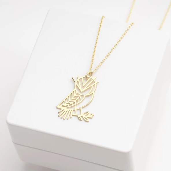 925 Ayar Gümüş Baykuş Figürlü Origami Kolye Özel Tasarım - Resim 3