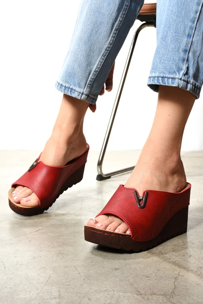 Albishoes Kadın Yüksek Dolgu Topuk 8,5 Cm Günlük Hafif Yumuşak Rahat Taban Anatomik Kadın Terlik - 2