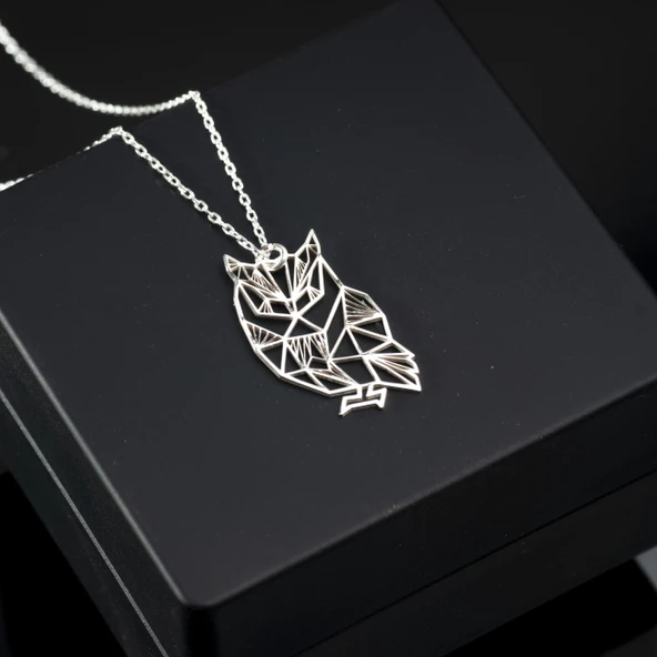 925 Ayar Gümüş Baykuş Figürlü Kolye Özel Tasarım - Resim 2
