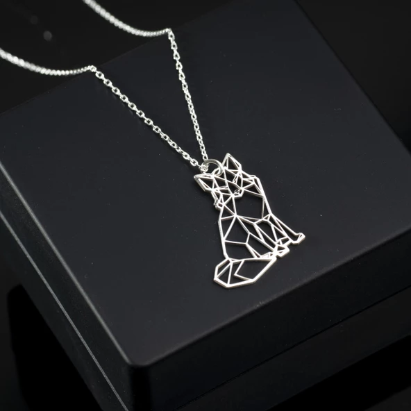 925 Ayar Gümüş Kurt Kolye Özel Tasarım - Resim 2