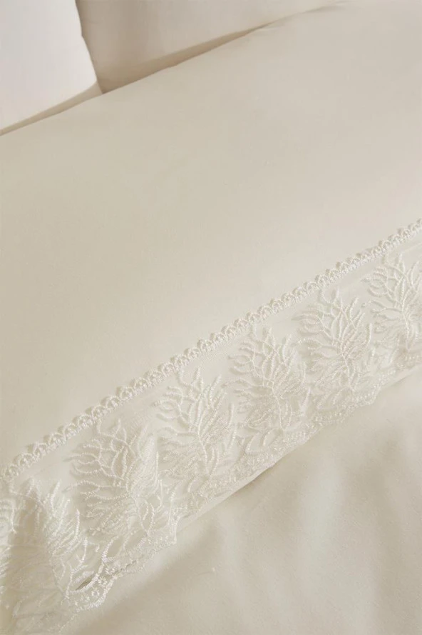 Fransız Dantelli Suna Çeyizlik Nevresim Takımı Krem - Resim 3