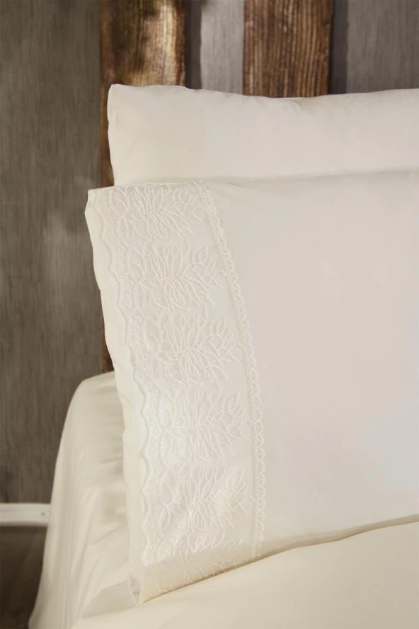 Fransız Dantelli Suna Çeyizlik Nevresim Takımı Krem - Resim 4