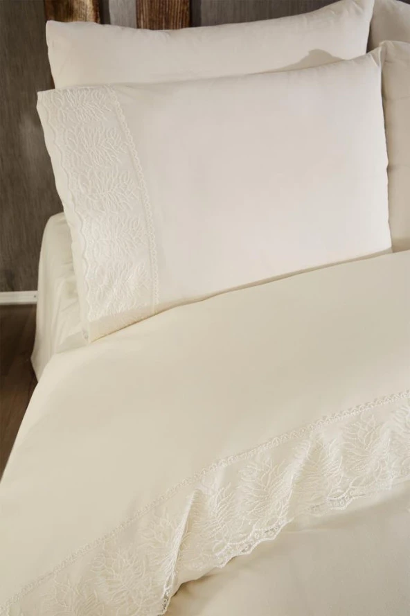 Fransız Dantelli Suna Çeyizlik Nevresim Takımı Krem - Resim 5