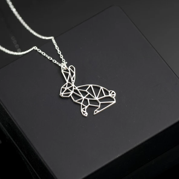 925 Ayar Gümüş Tavşan Kolye Özel Tasarım - Resim 2