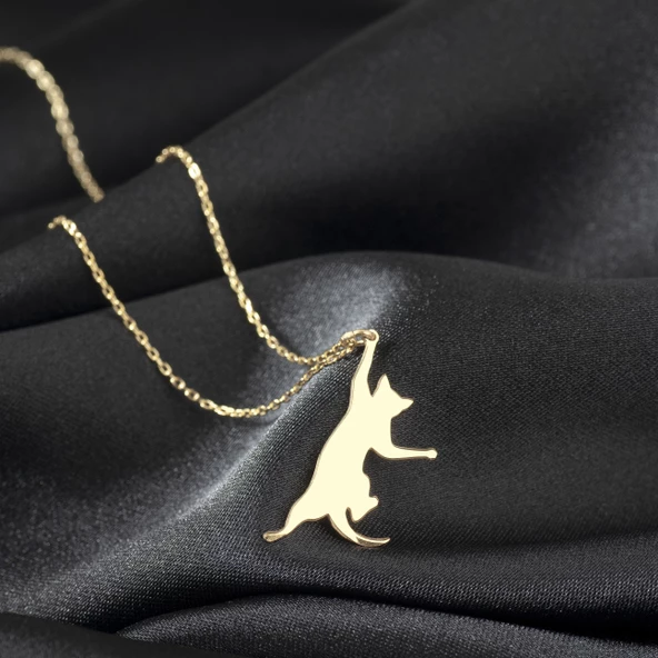 925 Ayar Gümüş Uzanan Kedi Kolye Özel Tasarım ürün görseli 1