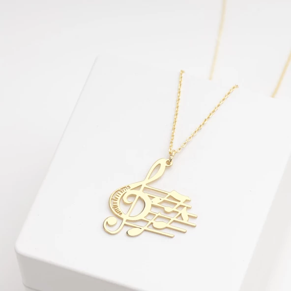 925 Ayar Gümüş Sol Anahtarlı Ve Notalı Kolye Özel Tasarım - Resim 2