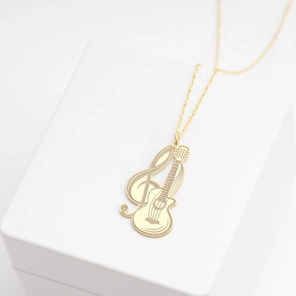 925 Ayar Gümüş Sol Anahtarlı Ve Gitar Kolye Özel Tasarım - Resim 3