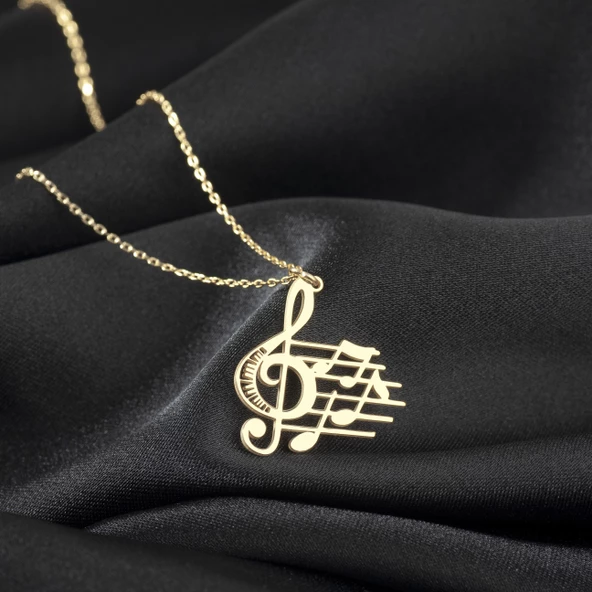 925 Ayar Gümüş Sol Anahtarlı Ve Notalı Kolye Özel Tasarım ürün görseli 1