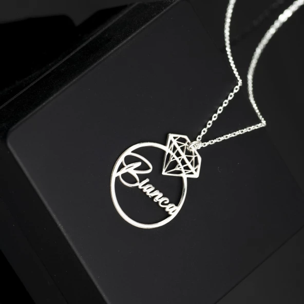 925 Ayar Gümüş Pırlanta İsim Kolye Özel Tasarım ürün görseli 1