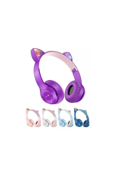 AbaTech POCO X5 XİAOMİ - POCO X5 PRO XİAOMİ UYUMLU P47M MOR KEDİLİ BLUETOOTH KULAKLIK - Resim 2