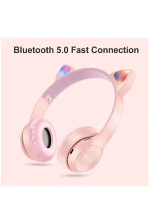 Ios 15 - Ios 15 PRO UYUMLU P47M PEMBE KEDİLİ BLUETOOTH KABLOSUZ KULAKLIK