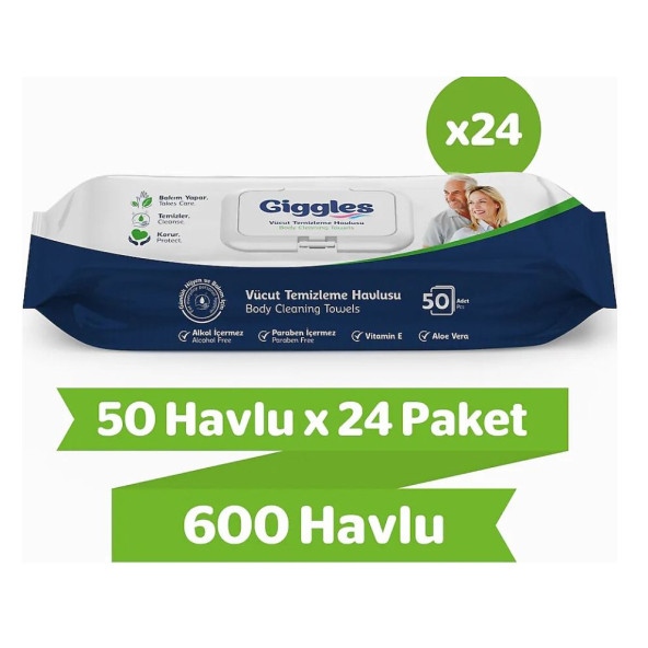 giggles Vücut Temizleme Havlusu 50'li 24 Paket 1200 Havlu