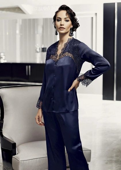 9600 6'lı Kısa Saten Gecelik Sabahlık Pijama Takım - 3