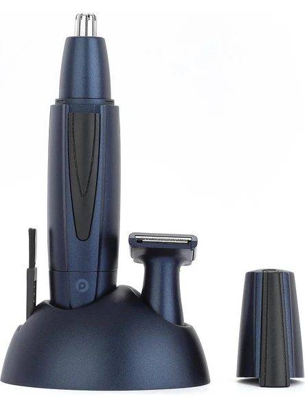 Psc30 Pilli Burun Kulak Kaş Favori Sakal Temizleme Erkek Bakım Seti Lacivert - 3