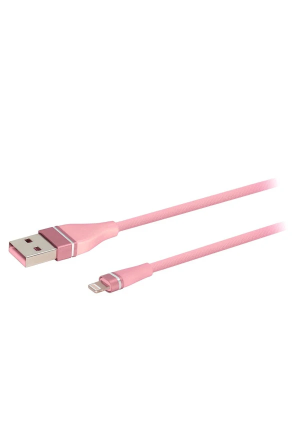 Pembe Jettpower 0054 Metal Başlıklı Örgülü 2.1a Lightning Hızlı Şarj Kablosu 1 m