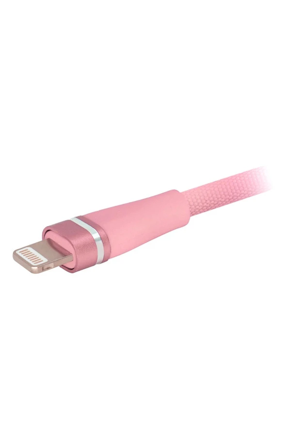 Pembe Jettpower 0054 Metal Başlıklı Örgülü 2.1a Lightning Hızlı Şarj Kablosu 1 m - 2