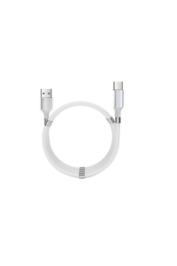 Jettpower 0597 Mıknatıslı Sarma Type-c Şarj Kablosu 1 M Beyaz