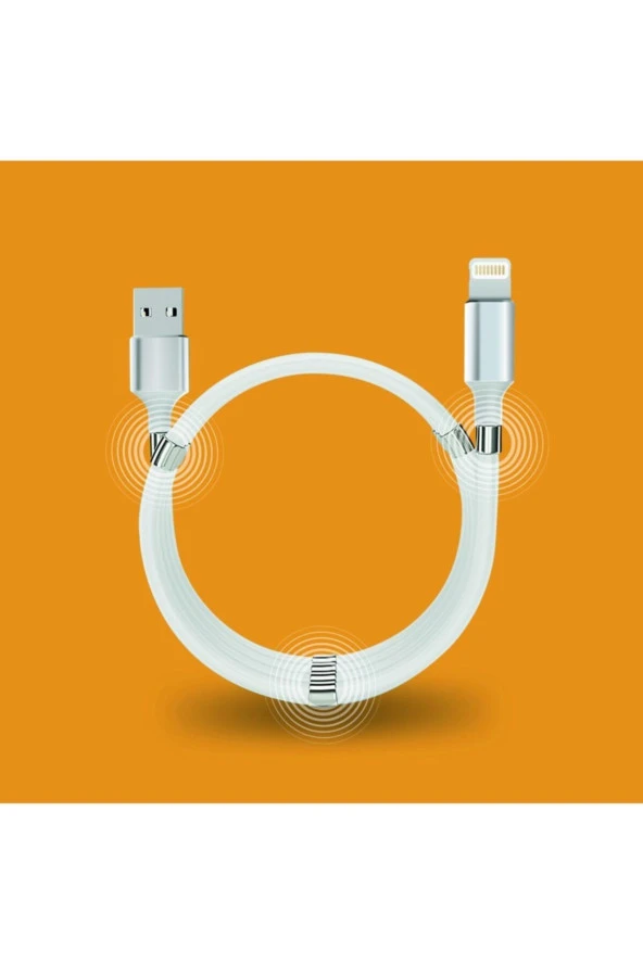 Jettpower 0597 Mıknatıslı Sarma Lightning Şarj Kablosu 1 M Beyaz