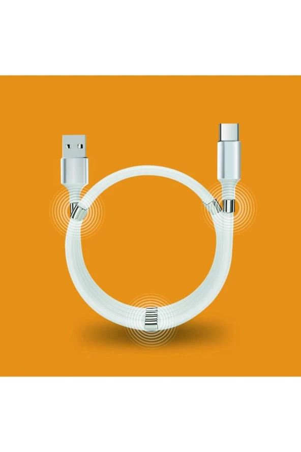 Jettpower 0597 Mıknatıslı Sarma Type-c Şarj Kablosu 1 M Beyaz - 2