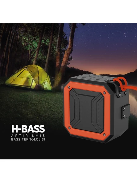 Fs38 Suya Toza Darbeye Dayanıklı Kablosuz Hoparlör Speaker Turuncu - 2