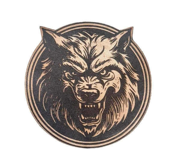 Vahşi Kurt -Yuvarlak  Deri Peç - Arma - Wolf Leather Patch ürün görseli