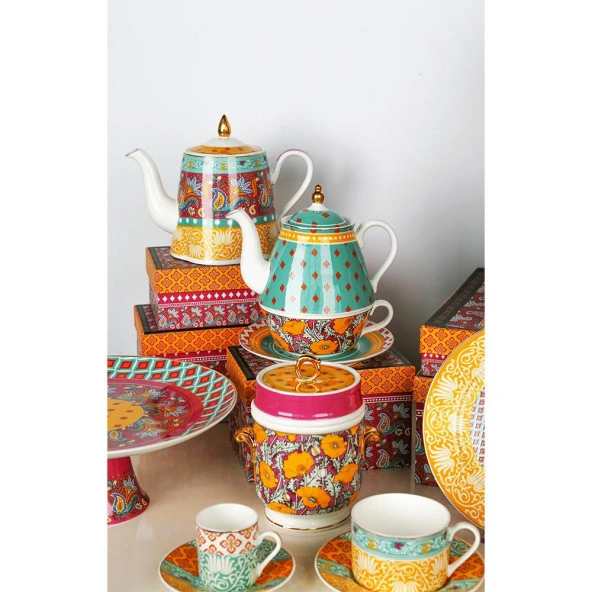 Lucky Art Eliana Bone Porselen Karışık Desenli Ayaklı Kek & Pasta Standı 27 cm LYHD 586 - 2