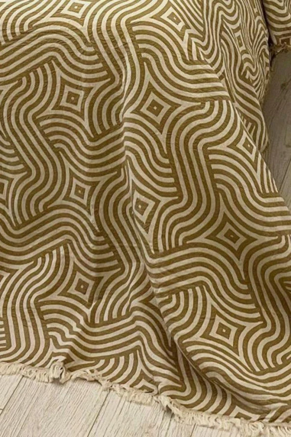 Zebra Müslin Çift Kişilik Saçaklı Pike Takımı 230x250 Kahve - 2