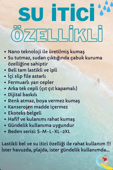 Su İtici Özellikli Dijital Baskılı Erkek Plaj Deniz Şort Mayo - 0204-Lacivert - Resim 5