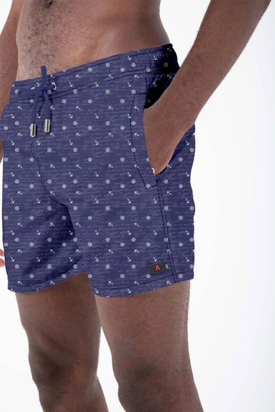 Su İtici Özellikli Dijital Baskılı Erkek Plaj Deniz Şort Mayo - 0204-Lacivert - Resim 4