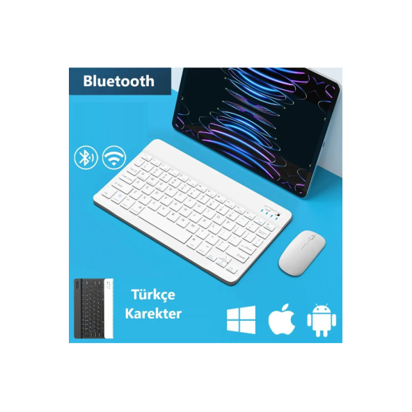 Ultra İnce Taşınabilir Kablosuz Bluetooth Klavye Mouse Seti - 3