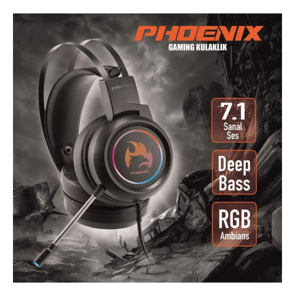 Polosmart PGM05 Phoenix 7.1 Gaming Kablolu Kulaküstü Kulaklık Siyah - 2