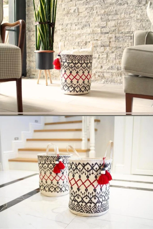 Kilim Yuvarlak Sepet, El çantası, Plaj Çantası 37x30 cm - Resim 3