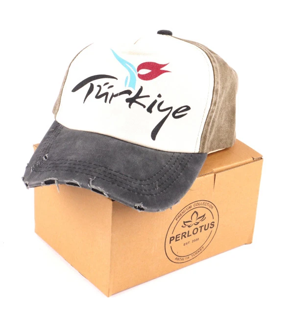 Perlotus Turkey Türkiye Yazılı Pamuklu Eskitme Haki Yeşil Şapka - 2